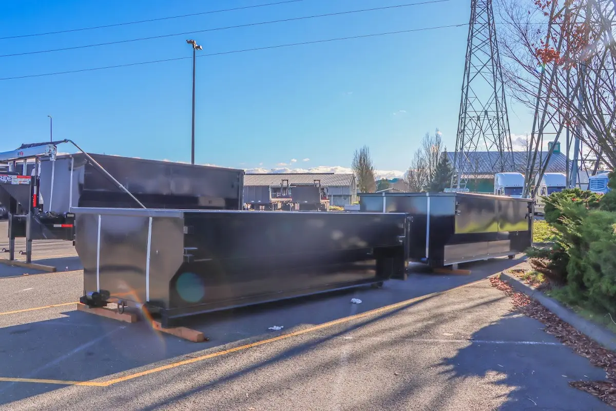 Roll-off dumpster ready for waste disposal at job site for 3 Yard Dumpster Rental in West Milford